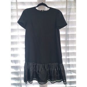 Women’s Short Sleeve Ruffle Hem Dress Black SizeXS